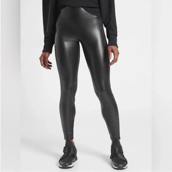 Athleta | Delancey Shine Mixed Media Tight Coated Faux Leather Front Size Large - Picture 1 of 10
